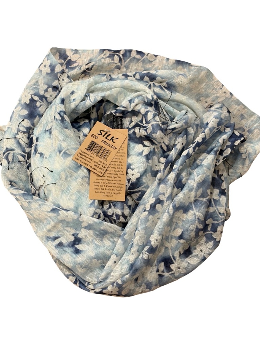 NWT Fleurs Silk Scarf Wrap 72x42 Sheer Floral Lightweight  MSRP $99 India